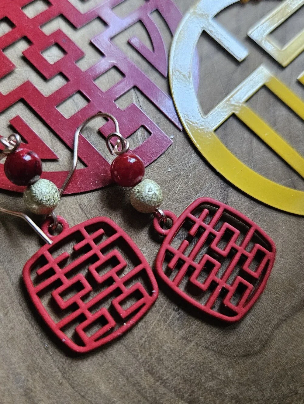 Handmade Red Chinese Double Happiness Earrings (Wedding Bridal Shower)